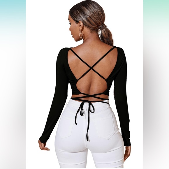 NWT Verdusa Criss Cross Tied Backless Crop Top - Picture 1 of 14